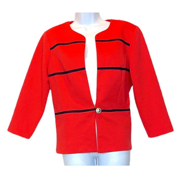 Danny and Nicole Woman's Ribbed Striped Bright Orange Shoulder Pad Blazer Sz 10 - Picture 3 of 7